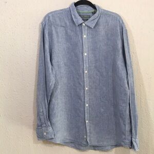 Claiborne John Bartlett 100% Linen Blue Long Sleeve Button Up Shirt size XL